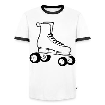 Rollerskates Line Art - Männer Kontrast-T-Shirt - Weiß/Schwarz - Vorne - AI Model Female 172 light (172cm) & AI Model Male 178 dark (178cm)