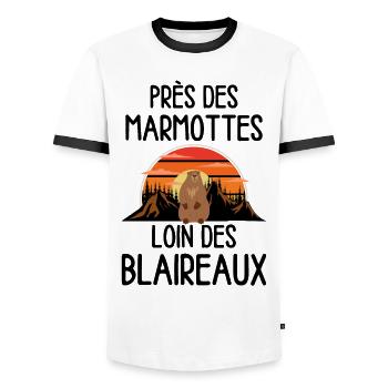 Marmotte au coucher de soleil - T-shirt contrasté Homme - blanc/noir - Devant - AI Model Female 172 light (172cm) & AI Model Male 178 dark (178cm)