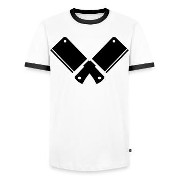 Hackmesser - Männer Kontrast-T-Shirt - Weiß/Schwarz - Vorne - AI Model Female 172 light (172cm) & AI Model Male 178 dark (178cm)