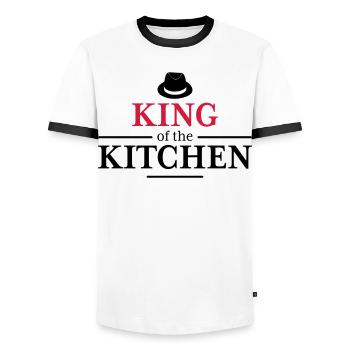 Tablier de cuisine pour homme - T-shirt contrasté Homme - blanc/noir - Devant - AI Model Female 172 light (172cm) & AI Model Male 178 dark (178cm)