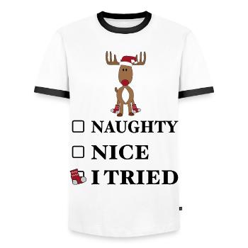 dictons amusants Noël - T-shirt contrasté Homme - blanc/noir - Devant - AI Model Female 172 light (172cm) & AI Model Male 178 dark (178cm)
