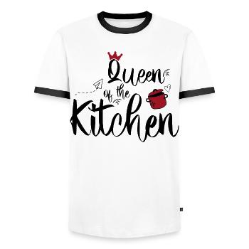 Lustige Kochschürze für Frauen - Männer Kontrast-T-Shirt - Weiß/Schwarz - Vorne - AI Model Female 172 light (172cm) & AI Model Male 178 dark (178cm)