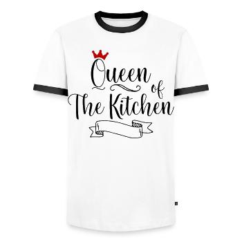 Tablier de cuisine femme - T-shirt contrasté Homme - blanc/noir - Devant - AI Model Female 172 light (172cm) & AI Model Male 178 dark (178cm)