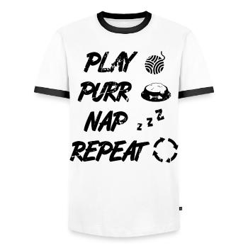 Routine du chat - T-shirt contrasté Homme - blanc/noir - Devant - AI Model Female 172 light (172cm) & AI Model Male 178 dark (178cm)