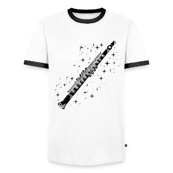Dessin de flûte traversière - T-shirt contrasté Homme - blanc/noir - Devant - AI Model Female 172 light (172cm) & AI Model Male 178 dark (178cm)