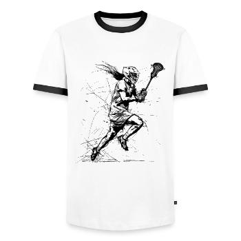 Lacrosse Girl Drawing - Men's Ringer Shirt - white/black - Front - AI Model Female 172 light (172cm) & AI Model Male 178 dark (178cm)