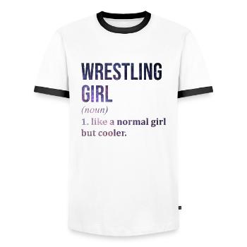 Wrestling - Men's Ringer Shirt - white/black - Front - AI Model Female 172 light (172cm) & AI Model Male 178 dark (178cm)