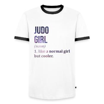 Judo - Men's Ringer Shirt - white/black - Front - AI Model Female 172 light (172cm) & AI Model Male 178 dark (178cm)