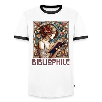 Bibliophile Woman Book Books Reading Gift - Men's Ringer Shirt - white/black - Front - AI Model Female 172 light (172cm) & AI Model Male 178 dark (178cm)