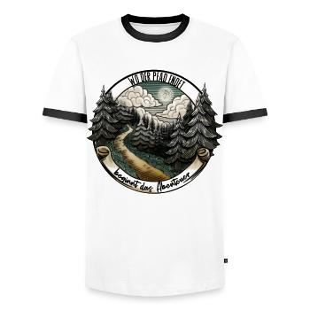 Der Pfad bestimmt das Abenteuer – Natur Design - Männer Kontrast-T-Shirt - Weiß/Schwarz - Vorne - AI Model Female 172 light (172cm) & AI Model Male 178 dark (178cm)