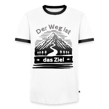 Der Weg ist das Ziel Wandern Berge - Männer Kontrast-T-Shirt - Weiß/Schwarz - Vorne - AI Model Female 172 light (172cm) & AI Model Male 178 dark (178cm)