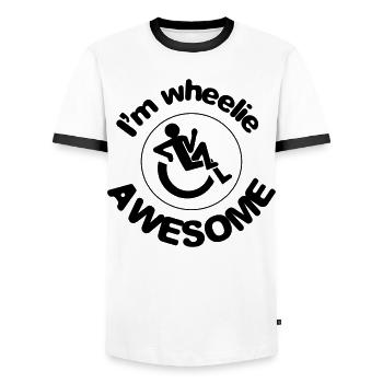 Je suis génial dans mon fauteuil roulant # - T-shirt contrasté Homme - blanc/noir - Devant - AI Model Female 172 light (172cm) & AI Model Male 178 dark (178cm)