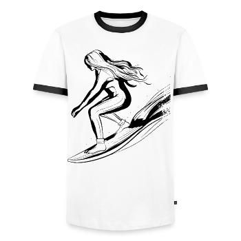 Surfer Girl - Men's Ringer Shirt - white/black - Front - AI Model Female 172 light (172cm) & AI Model Male 178 dark (178cm)