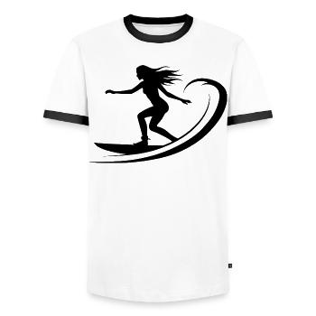 Surfing Girl Drawing - Men's Ringer Shirt - white/black - Front - AI Model Female 172 light (172cm) & AI Model Male 178 dark (178cm)