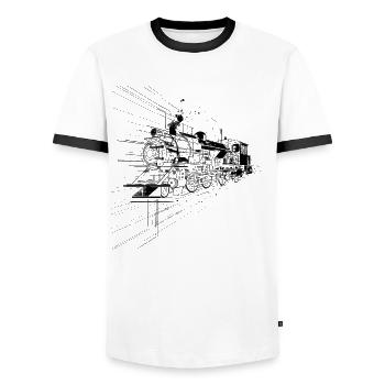 Lokomotive Grafik - Männer Kontrast-T-Shirt - Weiß/Schwarz - Vorne - AI Model Female 172 light (172cm) & AI Model Male 178 dark (178cm)