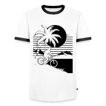 Mountain Bike Lover Illustration - Men's Ringer Shirt - white/black - Front - AI Model Female 172 light (172cm) & AI Model Male 178 dark (178cm)