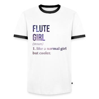 Flute - Men's Ringer Shirt - white/black - Front - AI Model Female 172 light (172cm) & AI Model Male 178 dark (178cm)