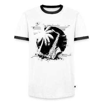 Croquis de saxophone - T-shirt contrasté Homme - blanc/noir - Devant - AI Model Female 172 light (172cm) & AI Model Male 178 dark (178cm)