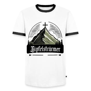 Summit Storming Mountain Motivation Nature - Men's Ringer Shirt - white/black - Front - AI Model Female 172 light (172cm) & AI Model Male 178 dark (178cm)