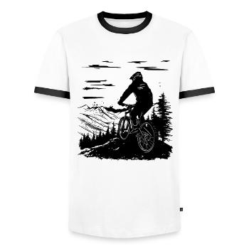 Mountain bike cyclists - Men's Ringer Shirt - white/black - Front - AI Model Female 172 light (172cm) & AI Model Male 178 dark (178cm)