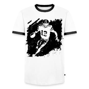 American Footballer - Men's Ringer Shirt - white/black - Front - AI Model Female 172 light (172cm) & AI Model Male 178 dark (178cm)