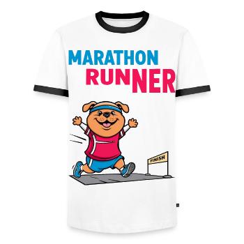 Chien marathonien - T-shirt contrasté Homme - blanc/noir - Devant - AI Model Female 172 light (172cm) & AI Model Male 178 dark (178cm)