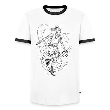 Basketball Mädchen Linienzeichnung - Männer Kontrast-T-Shirt - Weiß/Schwarz - Vorne - AI Model Female 172 light (172cm) & AI Model Male 178 dark (178cm)