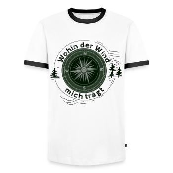 Là où le vent m’emmène – Conception de boussole - T-shirt contrasté Homme - blanc/noir - Devant - AI Model Female 172 light (172cm) & AI Model Male 178 dark (178cm)