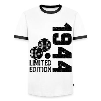 1944 Limited Edition Pétanque 80th Anniversary - Men's Ringer Shirt - white/black - Front - AI Model Female 172 light (172cm) & AI Model Male 178 dark (178cm)