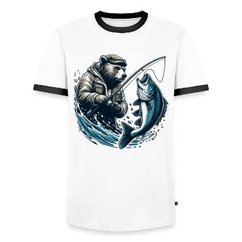 Ours Pêche Pêcheur Poisson Cadeau - T-shirt contrasté Homme - blanc/noir - Devant - AI Model Female 172 light (172cm) & AI Model Male 178 dark (178cm)