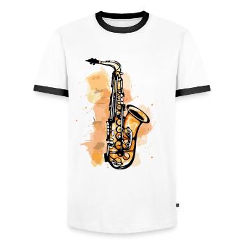 Saxophon Grafik - Männer Kontrast-T-Shirt - Weiß/Schwarz - Vorne - AI Model Female 172 light (172cm) & AI Model Male 178 dark (178cm)