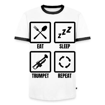 Trompeter Routine - Männer Kontrast-T-Shirt - Weiß/Schwarz - Vorne - AI Model Female 172 light (172cm) & AI Model Male 178 dark (178cm)