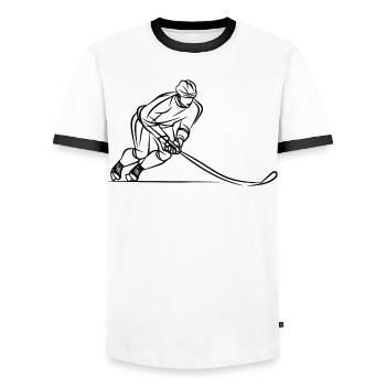 Hockey Player Line Art - Men's Ringer Shirt - white/black - Front - AI Model Female 172 light (172cm) & AI Model Male 178 dark (178cm)