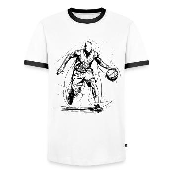 Basketball Player Line Art - Men's Ringer Shirt - white/black - Front - AI Model Female 172 light (172cm) & AI Model Male 178 dark (178cm)
