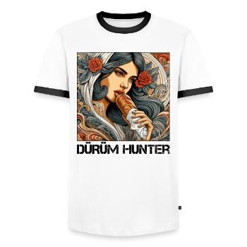 Dürüm Hunter Kebab Gift - Men's Ringer Shirt - white/black - Front - AI Model Female 172 light (172cm) & AI Model Male 178 dark (178cm)