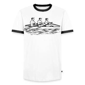 Rowing Team Drawing - Men's Ringer Shirt - white/black - Front - AI Model Female 172 light (172cm) & AI Model Male 178 dark (178cm)