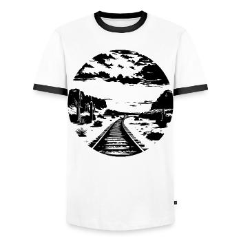 Railway Graphic - Men's Ringer Shirt - white/black - Front - AI Model Female 172 light (172cm) & AI Model Male 178 dark (178cm)