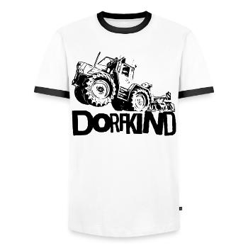 Le tracteur MB trac Dorfkind prend son envol - T-shirt contrasté Homme - blanc/noir - Devant - AI Model Female 172 light (172cm) & AI Model Male 178 dark (178cm)