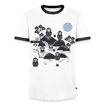 Chillende Affen in einer heißen Quelle l schwarz blau - Männer Kontrast-T-Shirt - Weiß/Schwarz - Vorne - AI Model Female 172 light (172cm) & AI Model Male 178 dark (178cm)