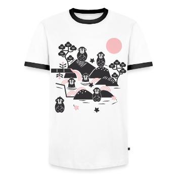 Singes effrayants dans une source chaude l noir rose - T-shirt contrasté Homme - blanc/noir - Devant - AI Model Female 172 light (172cm) & AI Model Male 178 dark (178cm)