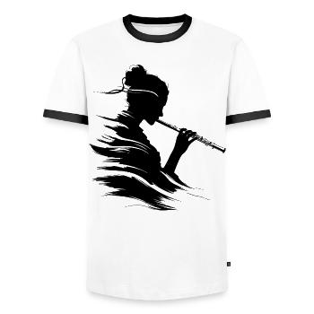 Flûtiste - T-shirt contrasté Homme - blanc/noir - Devant - AI Model Female 172 light (172cm) & AI Model Male 178 dark (178cm)