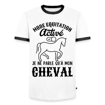 Mode équitation activé - T-shirt contrasté Homme - blanc/noir - Devant - AI Model Female 172 light (172cm) & AI Model Male 178 dark (178cm)