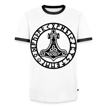 Schwarzer Wikingerhammer - Männer Kontrast-T-Shirt - Weiß/Schwarz - Vorne - AI Model Female 172 light (172cm) & AI Model Male 178 dark (178cm)