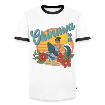 Okinawa Beaches (Halftone Version) - Männer Kontrast-T-Shirt - Weiß/Schwarz - Vorne - AI Model Female 172 light (172cm) & AI Model Male 178 dark (178cm)
