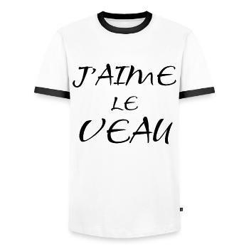 J'aime le veau -humour - T-shirt contrasté Homme - blanc/noir - Devant - AI Model Female 172 light (172cm) & AI Model Male 178 dark (178cm)