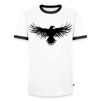The flight of the crow - Men's Ringer Shirt - white/black - Front - AI Model Female 172 light (172cm) & AI Model Male 178 dark (178cm)