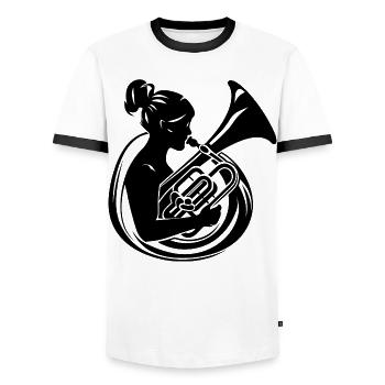 Tuba Mädchen Zeichnung - Männer Kontrast-T-Shirt - Weiß/Schwarz - Vorne - AI Model Female 172 light (172cm) & AI Model Male 178 dark (178cm)