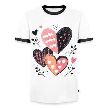 Motif Coeur Motif Coeur Cadeau d’amour de la Saint-Valentin - T-shirt contrasté Homme - blanc/noir - Devant - AI Model Female 172 light (172cm) & AI Model Male 178 dark (178cm)