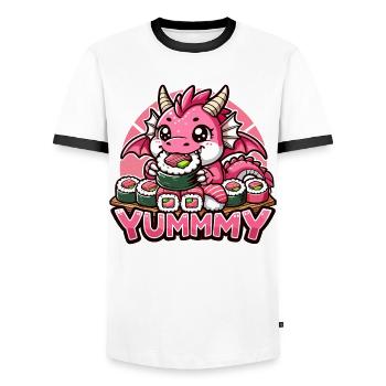 Dragon Maki Sushi Yummy Kawaii Cadeau - T-shirt contrasté Homme - blanc/noir - Devant - AI Model Female 172 light (172cm) & AI Model Male 178 dark (178cm)