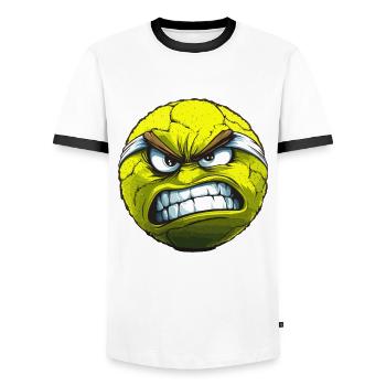 Evil Tennis Ball Cartoon - Men's Ringer Shirt - white/black - Front - AI Model Female 172 light (172cm) & AI Model Male 178 dark (178cm)